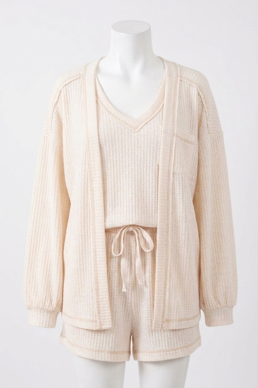 NEW BLU PEPPER reverse stitched open front cardigan in cream